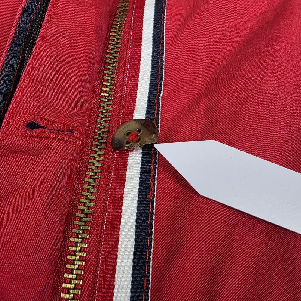 Tommy Hilfiger Coat Womens Large Red Utility Full Zip Trench Coat Pockets Jacket - Picture 16 of 16